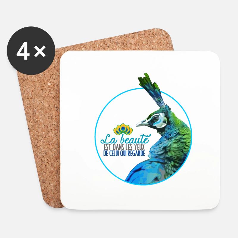 Pfau - Untersetzer (4er-Set) - Weiß