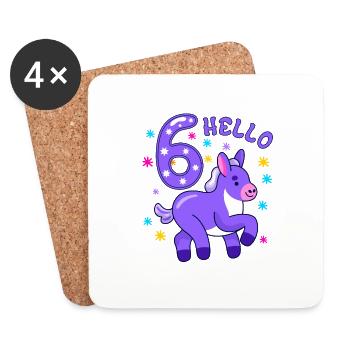 Hello Six Donkey, Sixième anniversaire, 6ème anniversaire - Dessous de verre (lot de 4) - blanc - Devant