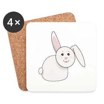 süßer, weißer, dicker Hase, Ostern - Untersetzer (4er-Set) - Weiß - Vorne