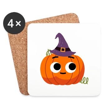 Kürbis mit Hexenhut - Untersetzer (4er-Set) - Weiß - Vorne