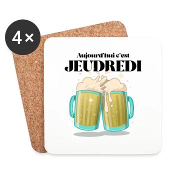 Cadeau humoristique "Aujourd'hui c'est JEUDREDI" - Dessous de verre (lot de 4) - blanc - Devant