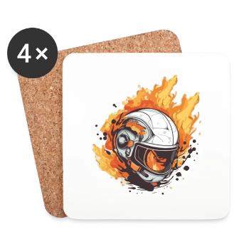 Helm in Flammen - Untersetzer (4er-Set) - Weiß - Vorne