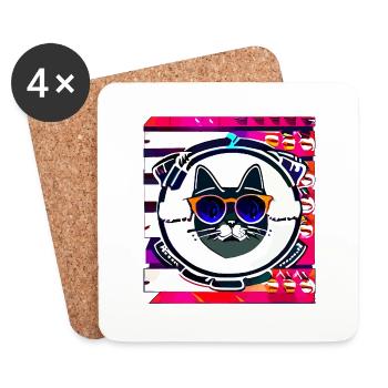 Drôle de logo de chat d’été - Dessous de verre (lot de 4) - blanc - Devant