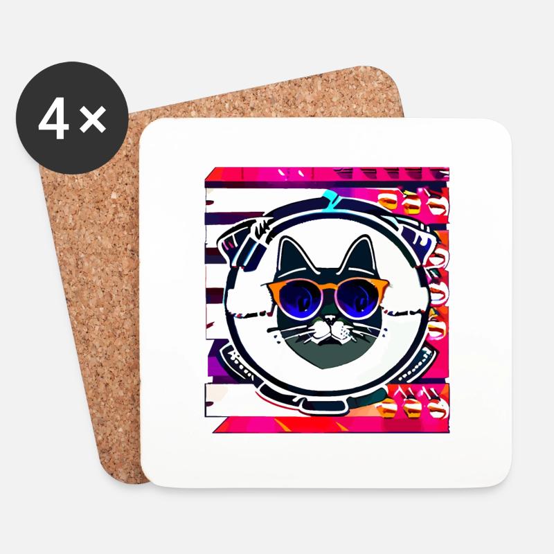 Funny Summer Cat logo - Coasters (set of 4) - white