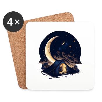 Tente au clair de lune avec des montagnes - Dessous de verre (lot de 4) - blanc - Devant