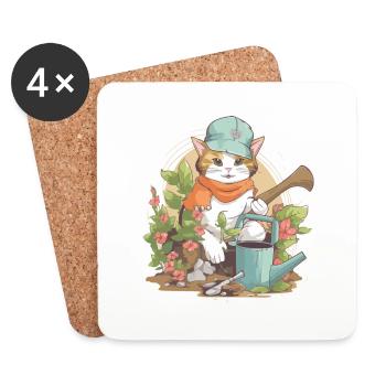 Kido le chat jardinier - Dessous de verre (lot de 4) - blanc - Devant