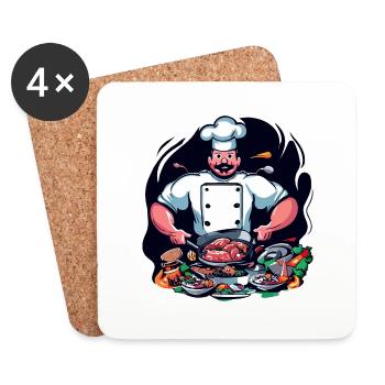 COOLES TSHIRT. EIN KOCH, DER EINE GROSSE MAHLZEIT ZUBEREITET - Untersetzer (4er-Set) - Weiß - Vorne