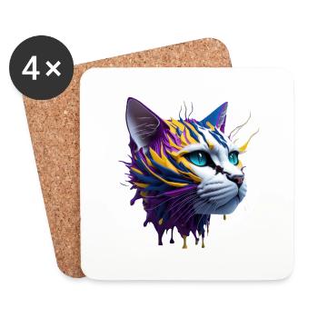 cat lovers, cat 3d ,chat tigré - Dessous de verre (lot de 4) - blanc - Devant