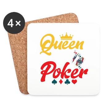 Reine du jeu de carte de poker - Dessous de verre (lot de 4) - blanc - Devant