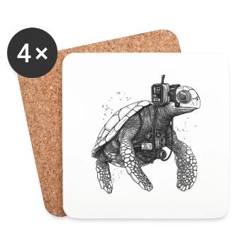 Schildkröte angezogen wie ein Tiefseetaucher - Untersetzer (4er-Set) - Weiß - Vorne