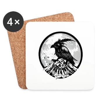 Corbeau noir avec lune mystique en arrière-plan - Dessous de verre (lot de 4) - blanc - Devant