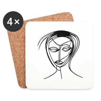 Women's head drawn - Coasters (set of 4) - white - Front