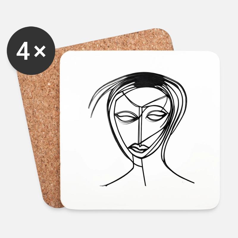Damen Kopf gezeichnet - Untersetzer (4er-Set) - Weiß