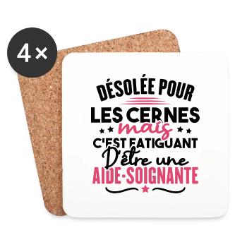 Désolée c'est fatiguant d'être une aide soignante - Dessous de verre (lot de 4) - blanc - Devant