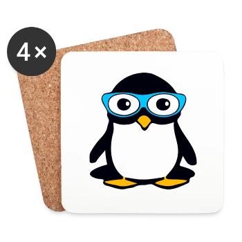 Pingouin aux lunettes bleues - Dessous de verre (lot de 4) - blanc - Devant