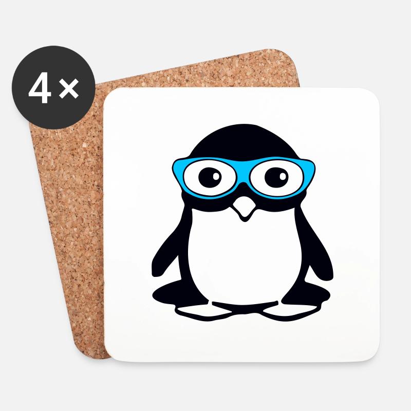 Süßer Pinguin mit Brille, Vektor-Illustration - Untersetzer (4er-Set) - Weiß