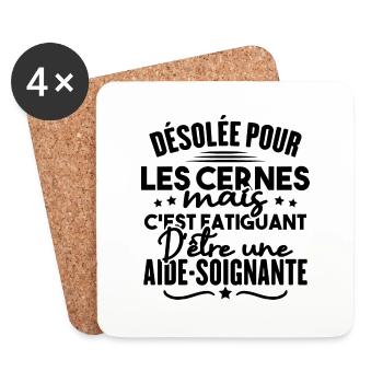 Désolée c'est fatiguant d'être une aide soignante - Dessous de verre (lot de 4) - blanc - Devant