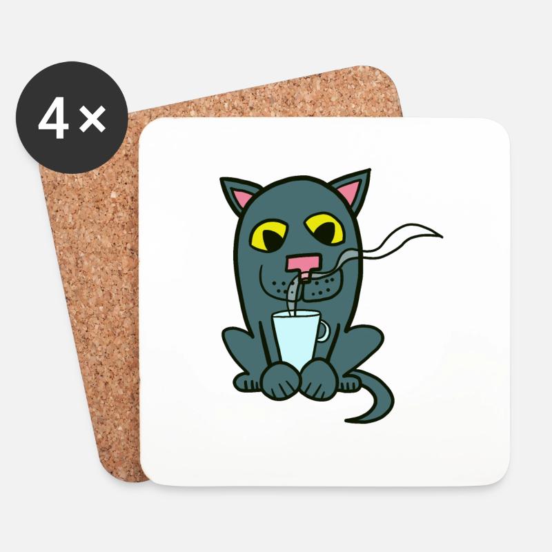 Kaffee und Katze - Untersetzer (4er-Set) - Weiß