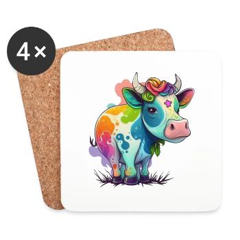 Kuh Zeichnung Regenbogen - Untersetzer (4er-Set) - Weiß - Vorne