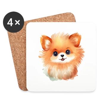Miniature Spitz Watercolor Drawing - Coasters (set of 4) - white - Front