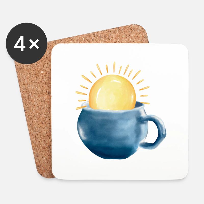 Sonne in der Tasse - Untersetzer (4er-Set) - Weiß