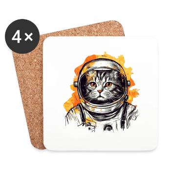 Space Cat Vintage Dessin - Dessous de verre (lot de 4) - blanc - Devant