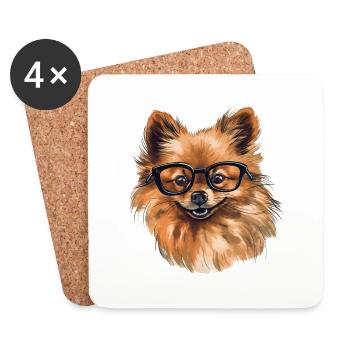 Pomeranian Miniature Spitz Drawing - Coasters (set of 4) - white - Front