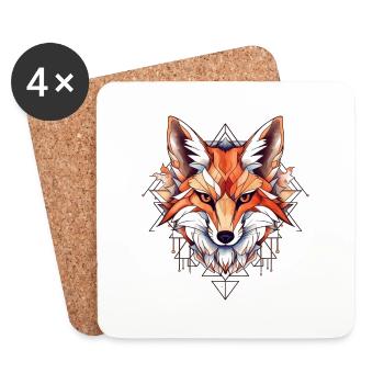 Fox Neo Traditional Tattoo Drawing - Coasters (set of 4) - white - Front