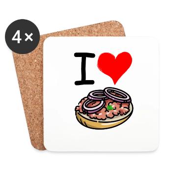 Lecker Mettbrötchen - I Love Mett Herz - Untersetzer (4er-Set) - Weiß - Vorne