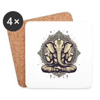 Éléphant de yoga - Dessous de verre (lot de 4) - blanc - Devant