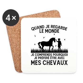 Citation cheval , je préfère être avec mes chevaux - Dessous de verre (lot de 4) - blanc - Devant