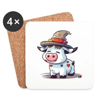 Adi la vache au chapeau - Dessous de verre (lot de 4) - blanc - Devant
