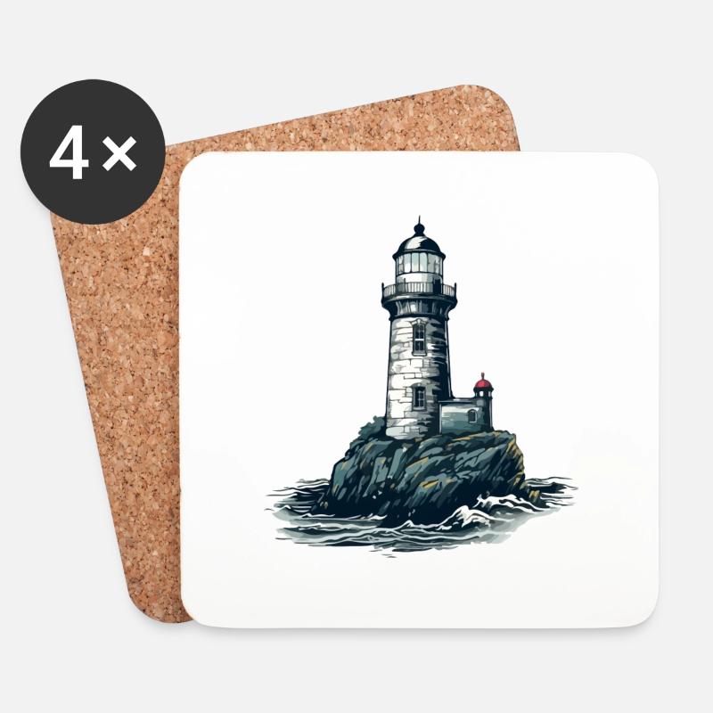 Bretonischer Leuchtturm Nr. 3 - Untersetzer (4er-Set) - Weiß