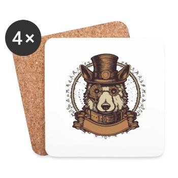 Steampunk Chien 2 - Dessous de verre (lot de 4) - blanc - Devant