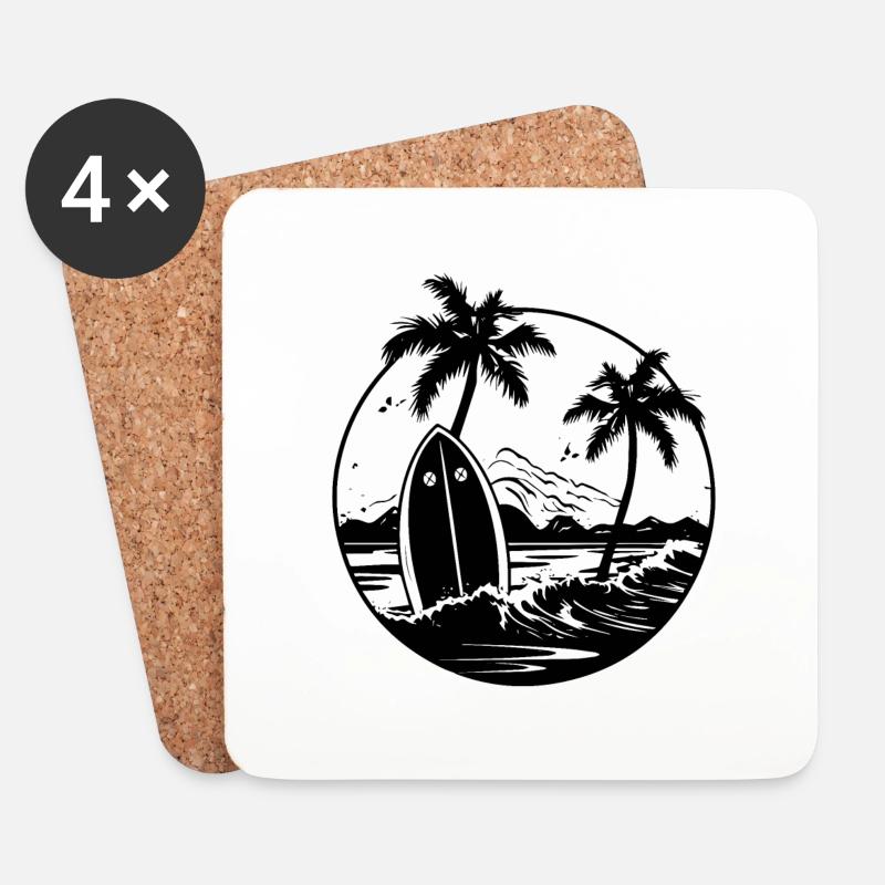 Reite die Wellen mit deinem Surfbrett - Untersetzer (4er-Set) - Weiß