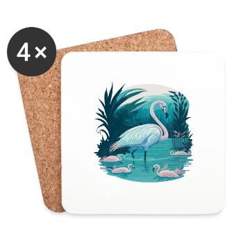Ballet aquatique de Flamingo - Dessous de verre (lot de 4) - blanc - Devant