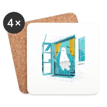 Spooky Ghost in the Window, Boo in the Window - Coasters (set of 4) - white - Front