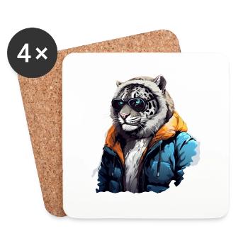 Streetstyle Schneeleopard | Leoparden-Liebhaber - Untersetzer (4er-Set) - Weiß - Vorne
