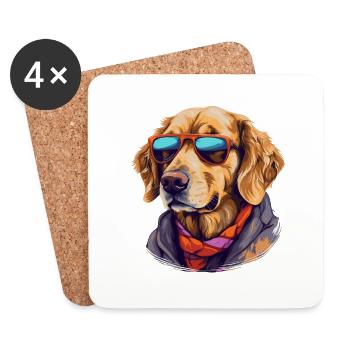 Golden retriever dans la rue | Amoureux des chiens - Dessous de verre (lot de 4) - blanc - Devant