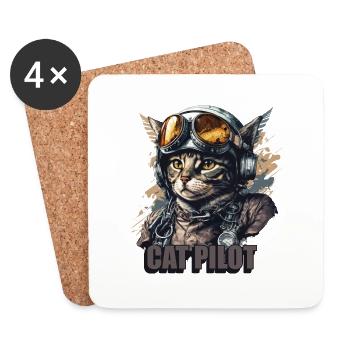 Pilote de chat - Dessous de verre (lot de 4) - blanc - Devant