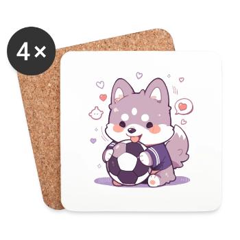 Chien de football mignon - Conception de football de chien drôle - Dessous de verre (lot de 4) - blanc - Devant