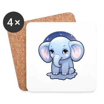 Baby Elefant Kawaii - Untersetzer (4er-Set) - Weiß - Vorne