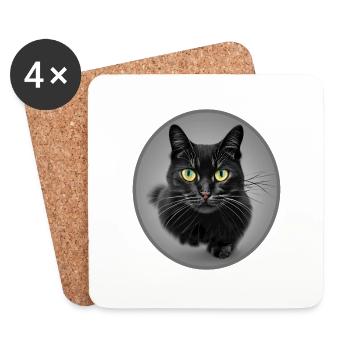 Superbe Chat Noir en train de Courir - Dessous de verre (lot de 4) - blanc - Devant