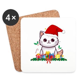 Drôles de chats de Noël - Dessous de verre (lot de 4) - blanc - Devant