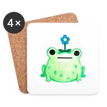 Mignon Tête de Fleur Grenouille Aquarelle Peinture - Dessous de verre (lot de 4) - blanc - Devant