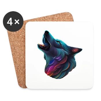 Loup coloré - Dessous de verre (lot de 4) - blanc - Devant