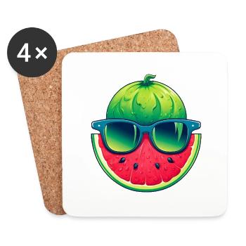 Pastèque fraîche avec lunettes de soleil kawaii été - Dessous de verre (lot de 4) - blanc - Devant