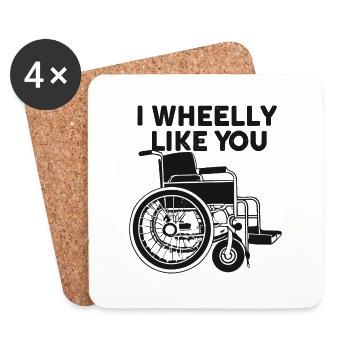 Rollstuhl Rollstuhlfahrer Geschenkidee - Untersetzer (4er-Set) - Weiß - Vorne