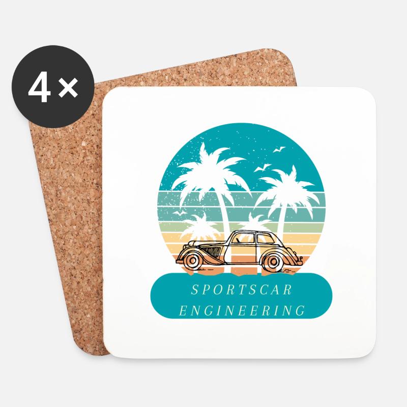 Retro Car Shirt - Untersetzer (4er-Set) - Weiß