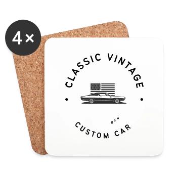 Classic Vintage Custom Car - Untersetzer (4er-Set) - Weiß - Vorne